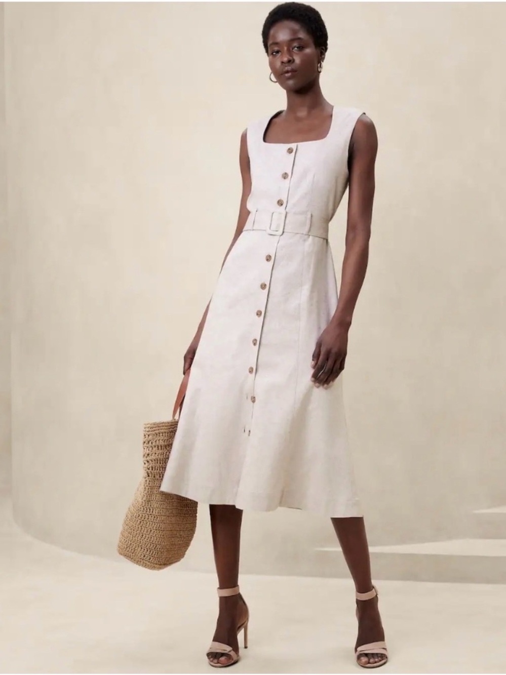 NWT Banana Republic Linen Blend Button Midi Dress 6P